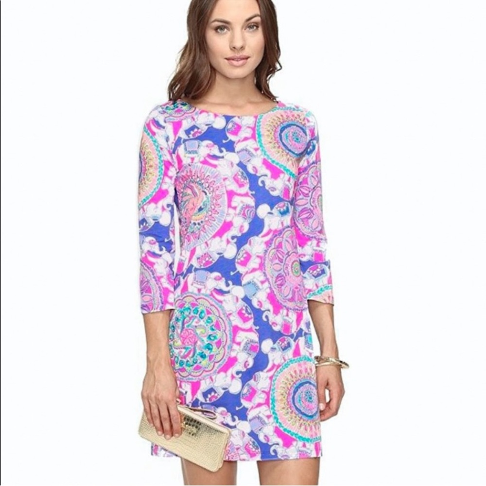 Lilly‎ Pulitzer Bay Dress Elephant print Pima Cotton Small Vacation Artsy Casual